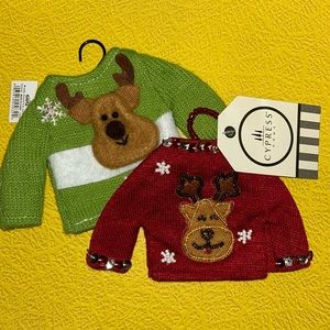 (2) ugly sweater ornaments